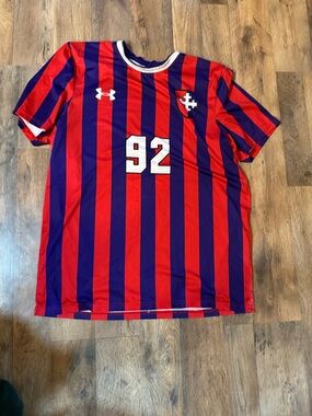 Under Armour Red and Purple Striped Soccer Jersey with White #92